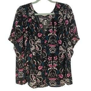 Torrid Black Heart & Floral Button down Blouse Size 2 (18-20)
